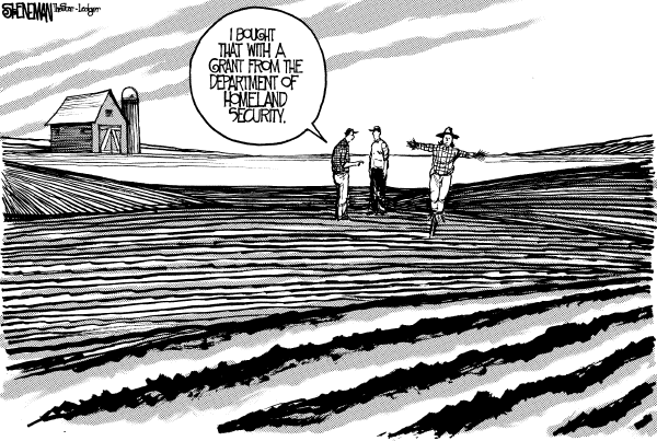 Editorial Cartoon by Drew Sheneman, Newark Star Ledger on Another Day of No Attacks in US