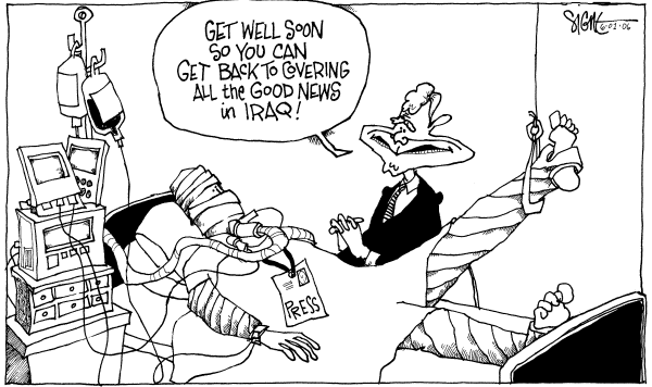 Editorial Cartoon by Signe Wilkinson, Philadelphia Daily News on No Wrongdoing by Marines Found Yet