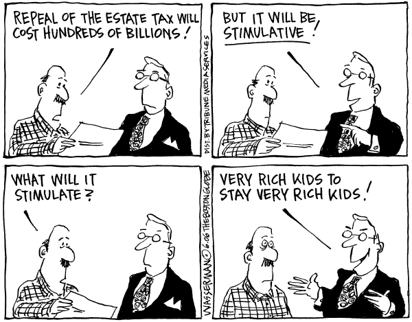Editorial Cartoon by Dan Wasserman, Boston Globe on GOP Cuts Taxes Again