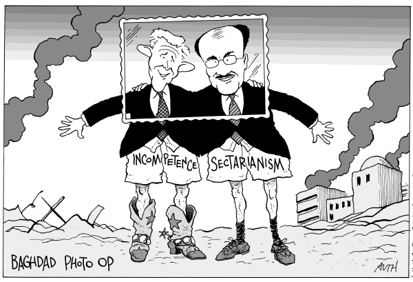 Editorial Cartoon by Tony Auth, Philadelphia Inquirer on Bush Makes Surprise Visit to Iraq