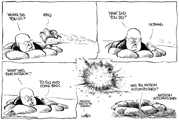 Editorial Cartoon by Pat Oliphant, Universal Press Syndicate on Bush Makes Surprise Visit to Iraq