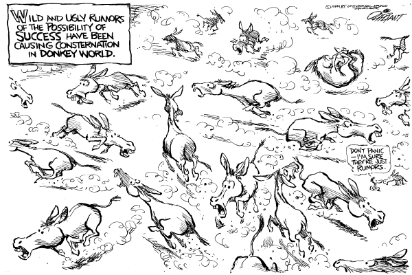 Editorial Cartoon by Pat Oliphant, Universal Press Syndicate on Democrats Gaining Momentum