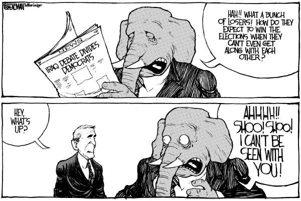 Editorial Cartoon by Drew Sheneman, Newark Star Ledger on Democrats Gaining Momentum