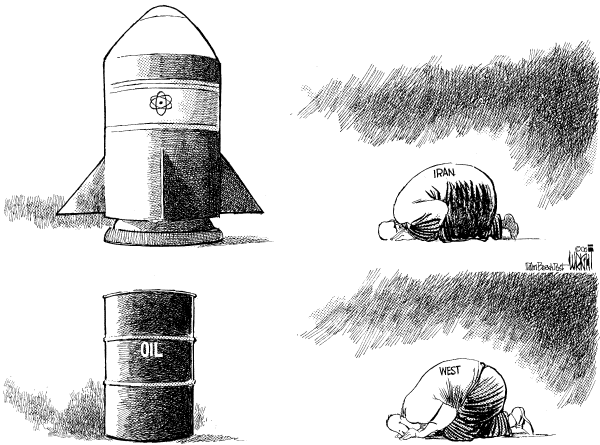 Editorial Cartoon by Don Wright, Palm Beach Post on Evil Axis Pressuring US