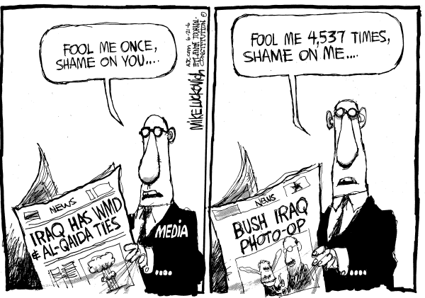 Editorial Cartoon by Mike Luckovich, Atlanta Journal-Constitution on Advances in Iraq Encourage GOP