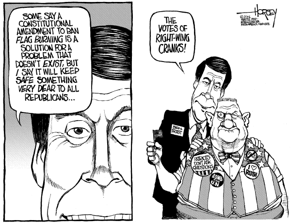 Editorial Cartoon by David Horsey, Seattle Post-Intelligencer on Flag Amendment Fails By 1 Vote