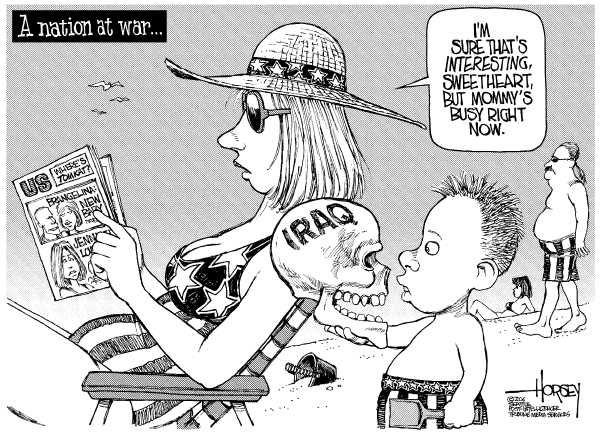Editorial Cartoon by David Horsey, Seattle Post-Intelligencer on Iraq Explodes, Afghanistan on the Verge