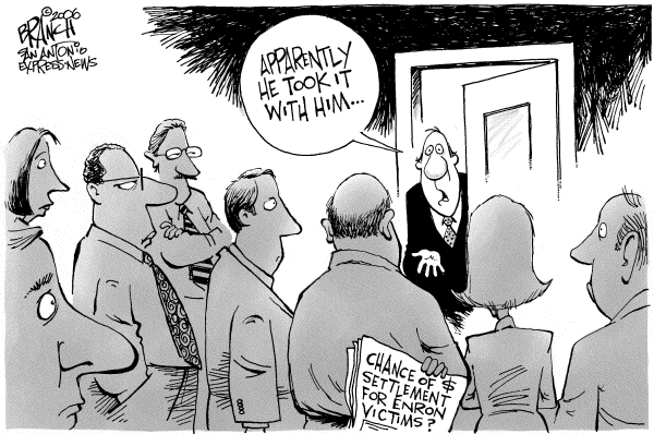 Editorial Cartoon by John Branch, San Antonio Express-News on Ken Lay Dies of Heart Attack