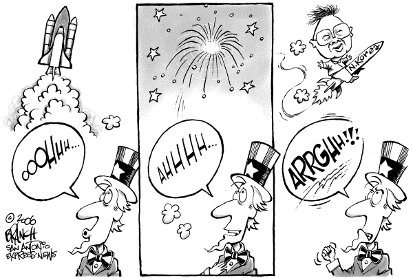 Editorial Cartoon by John Branch, San Antonio Express-News on North Korea Test Fires Missiles