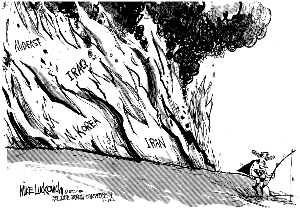Editorial Cartoon by Mike Luckovich, Atlanta Journal-Constitution on The President Stands Firm