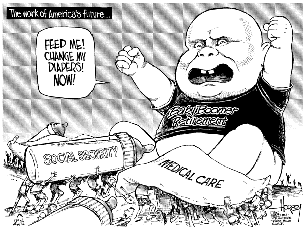 Editorial Cartoon by David Horsey, Seattle Post-Intelligencer on US Deficit Lower Than Expected
