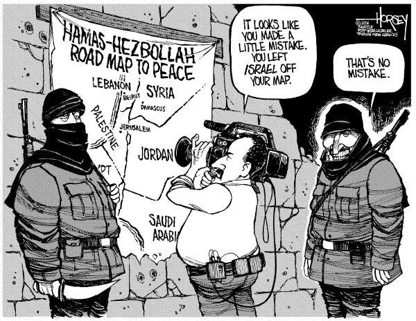 Editorial Cartoon by David Horsey, Seattle Post-Intelligencer on Fighting Escalates in Mideast