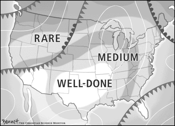 Editorial Cartoon by Clay Bennett, Christian Science Monitor on Heat Wave Moves East