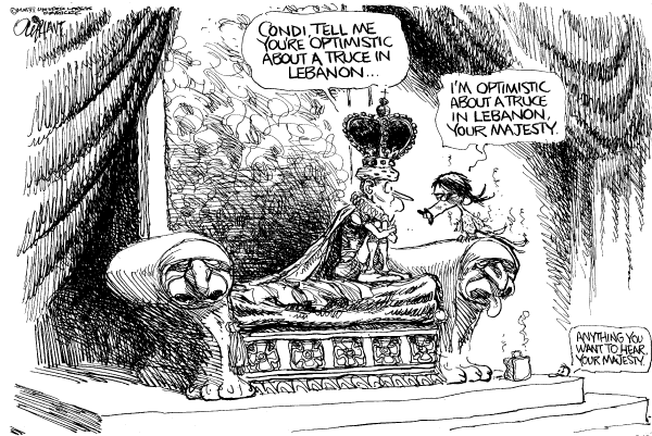 Editorial Cartoon by Pat Oliphant, Universal Press Syndicate on US Blocks Plan for Cease-fire