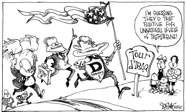 Editorial Cartoon by Signe Wilkinson, Philadelphia Daily News on Iraq on Course, White House Says