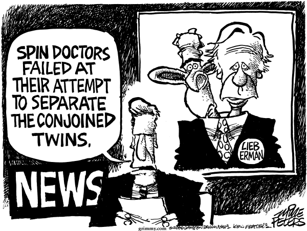 Editorial Cartoon by Mike Peters, Dayton Daily News on Lamont Defeats Lieberman