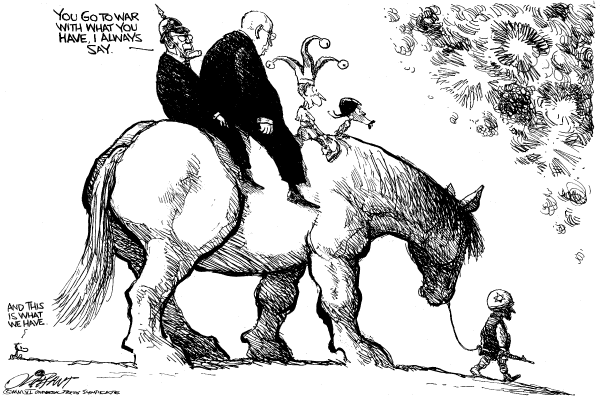 Editorial Cartoon by Pat Oliphant, Universal Press Syndicate on No Cease-fire in Mideast