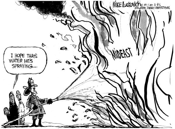 Editorial Cartoon by Mike Luckovich, Atlanta Journal-Constitution on No Cease-fire in Mideast