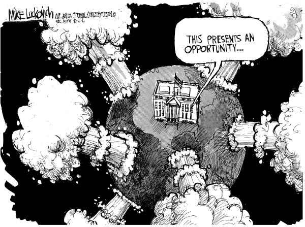 Editorial Cartoon by Mike Luckovich, Atlanta Journal-Constitution on No Cease-fire in Mideast