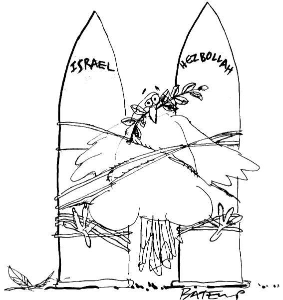 Editorial Cartoon by Ross Bateup, The Advertiser, Adelaide, Australia on Cease-fire in Middle East