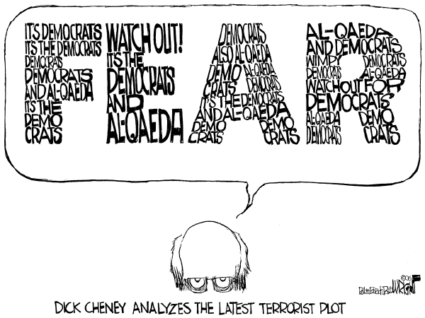 Editorial Cartoon by Don Wright, Palm Beach Post on British Foil Terrorist Plot