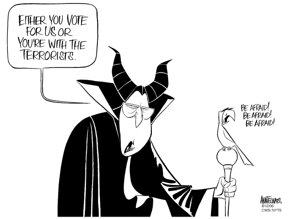 Editorial Cartoon by Ann Telnaes, CWS/CartoonArts Intl. on British Foil Terrorist Plot