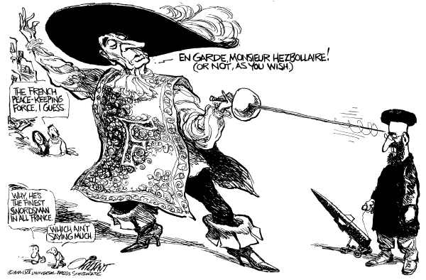 Editorial Cartoon by Pat Oliphant, Universal Press Syndicate on Fragile Mideast Cease-fire Holding