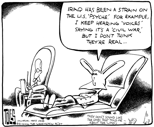 Editorial Cartoon by Tom Toles, Washington Post on President Blasts War Critics