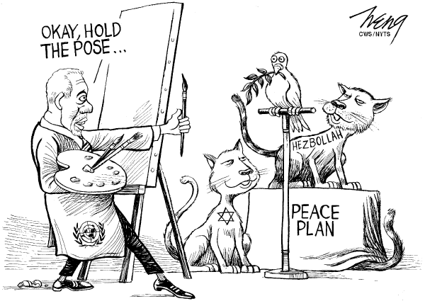 Editorial Cartoon by Heng Kim Song, Lianhe Zaobao, Singapore on Cease-fire Holding in Mideast
