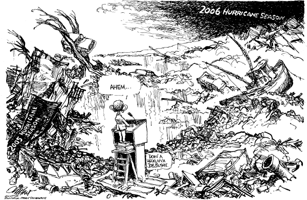 Editorial Cartoon by Pat Oliphant, Universal Press Syndicate on Bush Visits New Orleans