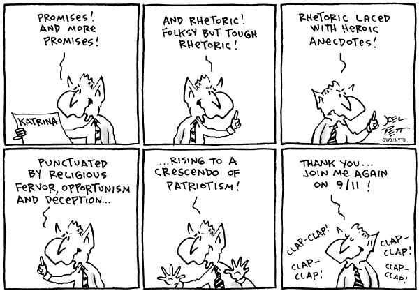 Editorial Cartoon by Joel Pett, Lexington Herald-Leader, CWS/CartoonArts Intl. on Bush Visits New Orleans