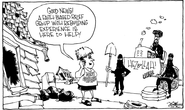 Editorial Cartoon by Signe Wilkinson, Philadelphia Daily News on Bush Visits New Orleans