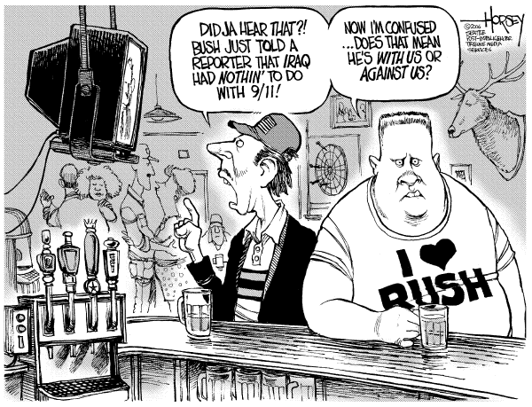 Editorial Cartoon by David Horsey, Seattle Post-Intelligencer on Victory in Iraq at Hand, Bush Says