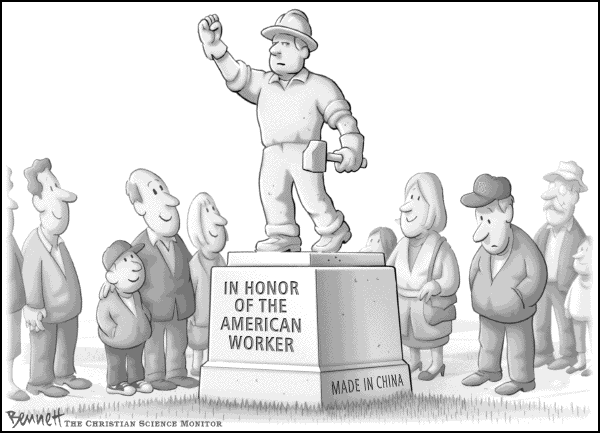 Editorial Cartoon by Clay Bennett, Christian Science Monitor on US Economy Steady
