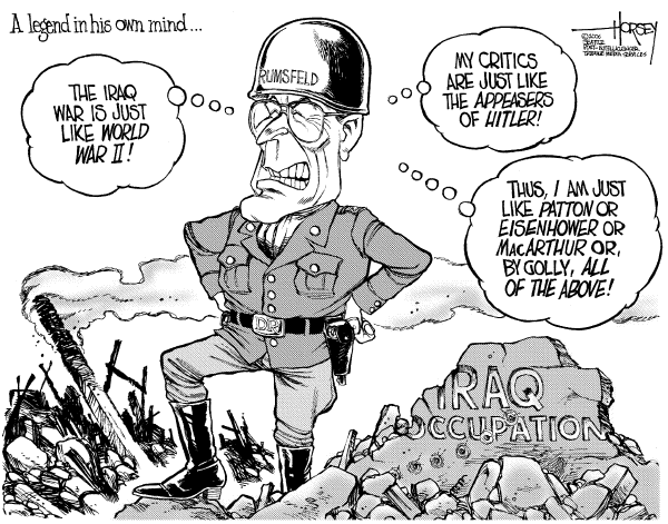 Editorial Cartoon by David Horsey, Seattle Post-Intelligencer on Rumsfeld Says Fascism a Threat