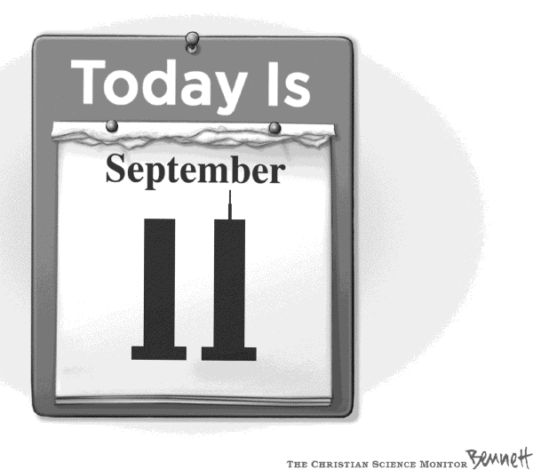 Editorial Cartoon by Clay Bennett, Christian Science Monitor on US Observes 9/11 Anniversary