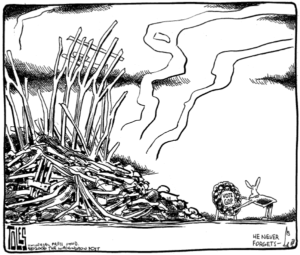 Editorial Cartoon by Tom Toles, Washington Post on Bush Delivers Major Speech
