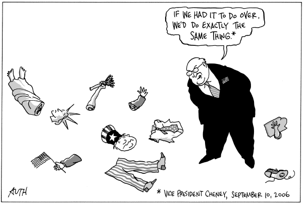 Editorial Cartoon by Tony Auth, Philadelphia Inquirer on Bush Delivers Major Speech