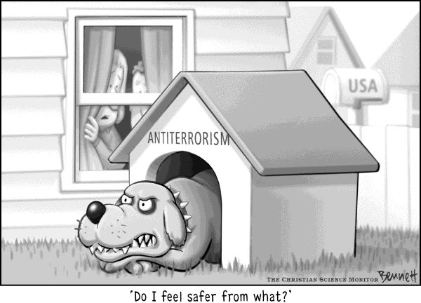 Editorial Cartoon by Clay Bennett, Christian Science Monitor on War on Terror Going Well at Home