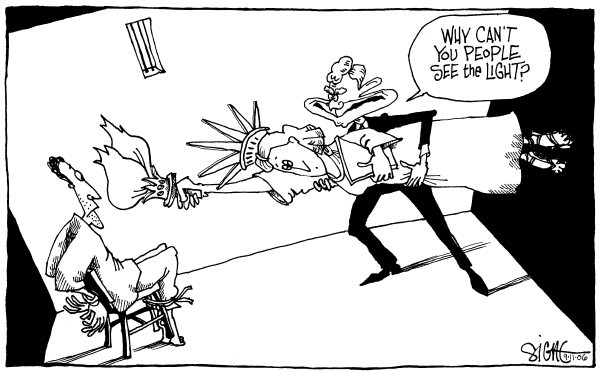 Editorial Cartoon by Signe Wilkinson, Philadelphia Daily News on War on Terror Going Well at Home
