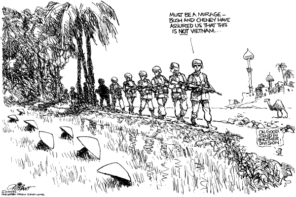 Editorial Cartoon by Pat Oliphant, Universal Press Syndicate on War on Terror Going Well in Iraq