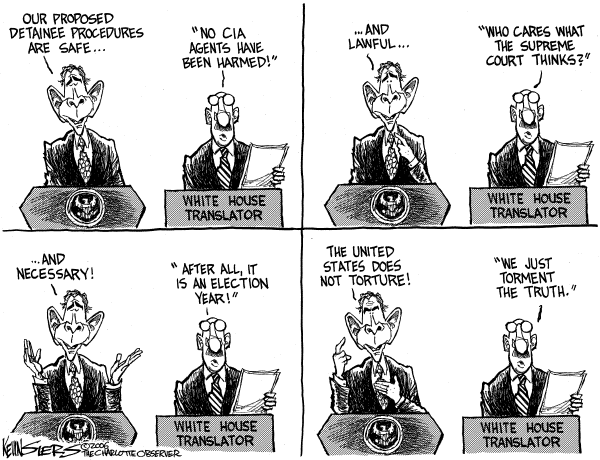Editorial Cartoon by Kevin Siers, Charlotte Observer on Bush, GOP Clash Over Torture