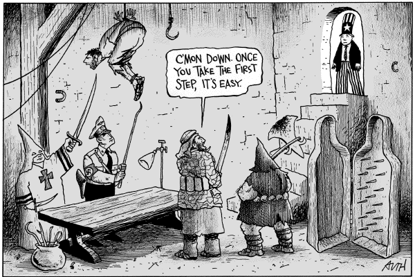 Editorial Cartoon by Tony Auth, Philadelphia Inquirer on Bush, GOP Clash Over Torture