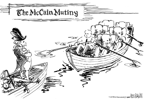Editorial Cartoon by Rex Babin, Sacramento Bee on Bush, GOP Clash Over Torture