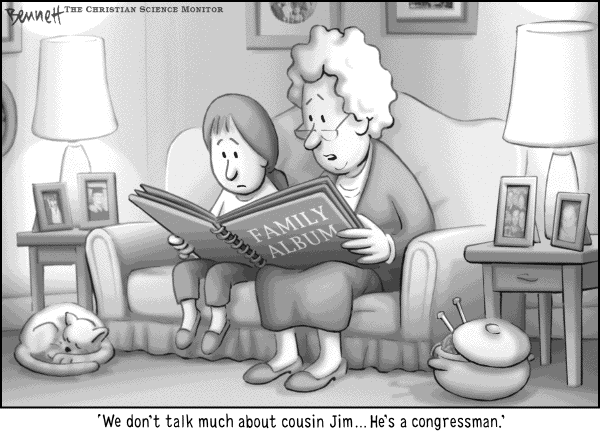 Editorial Cartoon by Clay Bennett, Christian Science Monitor on Cogress Approval Rating Plummets