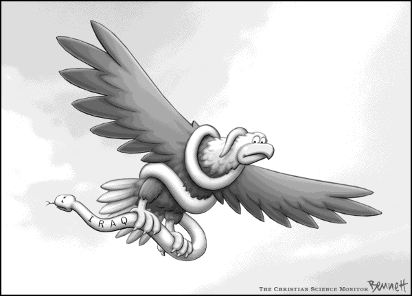 Editorial Cartoon by Clay Bennett, Christian Science Monitor on Iraq Key to World's Future, Bush Says