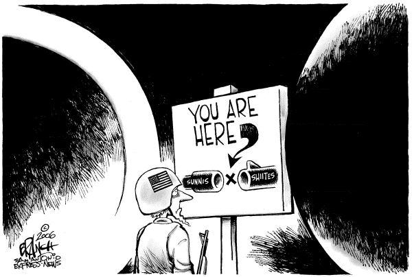Editorial Cartoon by John Branch, San Antonio Express-News on Iraq Key to World's Future, Bush Says