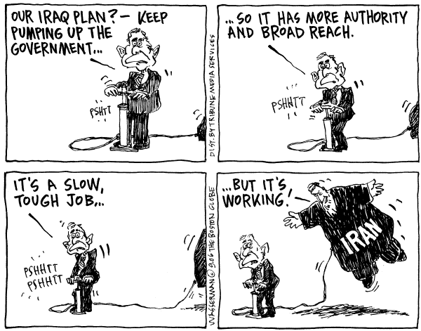 Editorial Cartoon by Dan Wasserman, Boston Globe on Iraq Key to World's Future, Bush Says