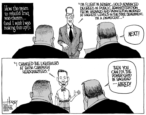 Editorial Cartoon by David Horsey, Seattle Post-Intelligencer on Iraq Key to World's Future, Bush Says