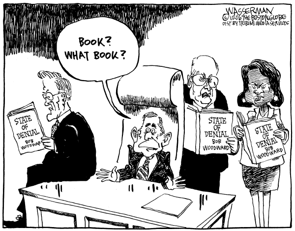 Editorial Cartoon by Dan Wasserman, Boston Globe on New Books Reveal White House Thinking